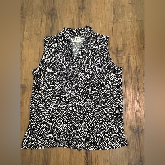 Anne Klein Black and White Wrap Blouse with Notched Collar - Picture 1 of 5